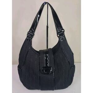 Vera Bradley Black Quilted Nylon Patent Leather Shoulder Bag Purse Boho Handbag